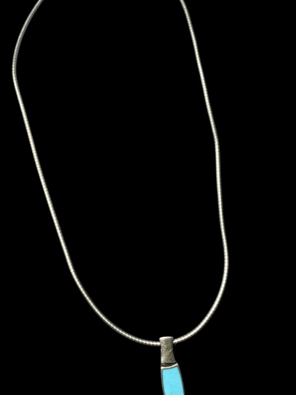 GU Sterling Silver Turquoise Cable Necklace With Pendant Light Blue Gemstone 16" - Picture 2 of 6